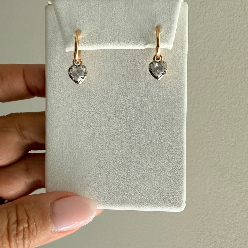 Gold Heart Drop mosinite Earrings with Stones - Women huggie hearts hoop